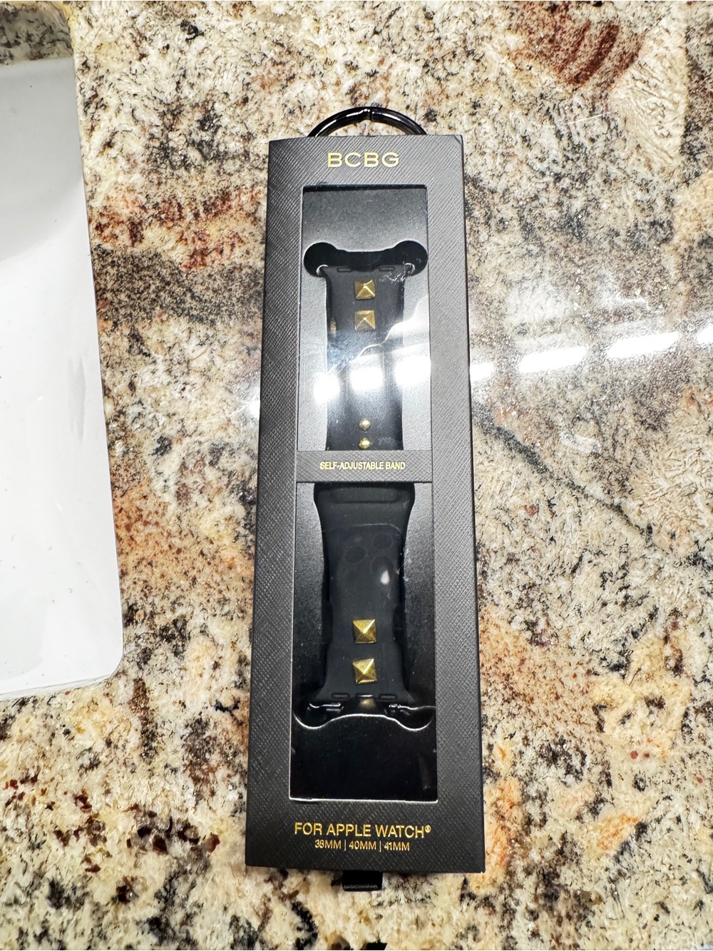 BCBG Black Watch Band with Gold Pyramid Studs
